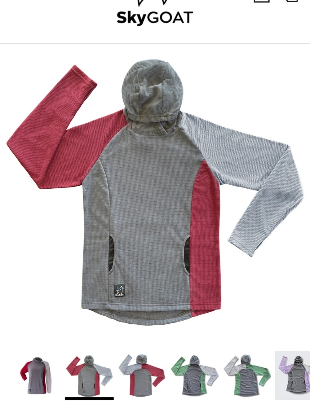 SkyGOAT Waffle Hooded Pullover - Gray & Dusty Rose